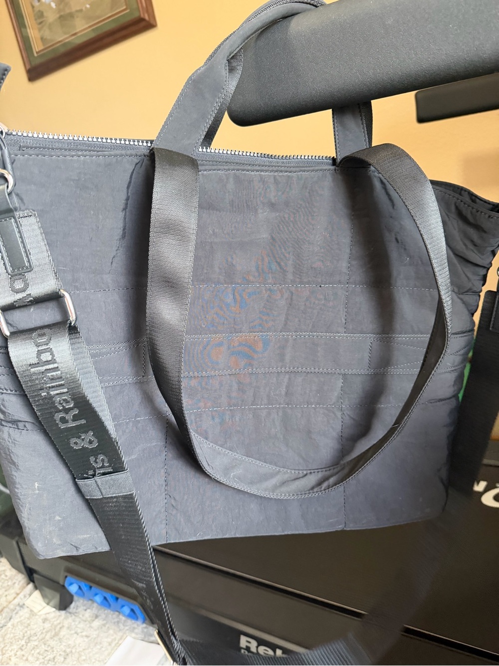 Black Quilted Tote with Detachable Logo Strap